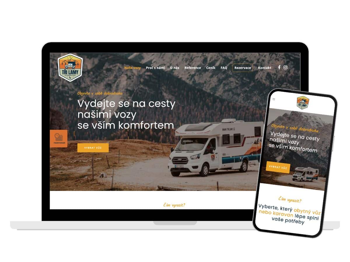 referenční web půjčovny obytných vozů Tři lamy www.trilamy.cz tvůrkyně webů v redakčním systému Wordpress Dagmary Málkové